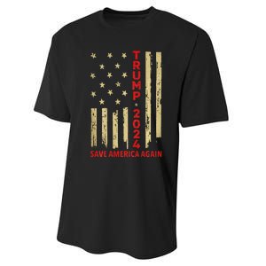 Donald Trump 2024: Save America Again With Flag Performance Sprint T-Shirt