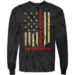 Donald Trump 2024: Save America Again With Flag Tie-Dye Long Sleeve Shirt