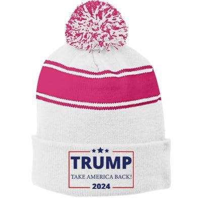 Donald Trump 2024 Take America Back USA United States Stripe Pom Pom Beanie