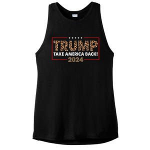 Donald Trump 2024 Take America Back Leopard Print Gift Women Ladies PosiCharge Tri-Blend Wicking Tank