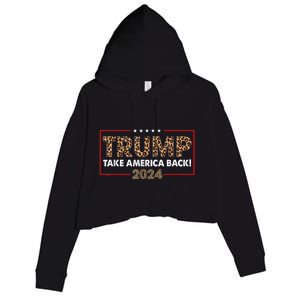 Donald Trump 2024 Take America Back Leopard Print Gift Women Crop Fleece Hoodie