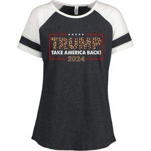 Donald Trump 2024 Take America Back Leopard Print Gift Women Enza Ladies Jersey Colorblock Tee