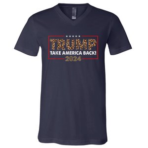 Donald Trump 2024 Take America Back Leopard Print Gift Women V-Neck T-Shirt