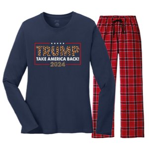 Donald Trump 2024 Take America Back Leopard Print Gift Women Women's Long Sleeve Flannel Pajama Set 