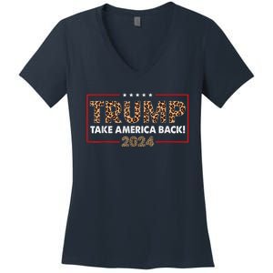 Donald Trump 2024 Take America Back Leopard Print Gift Women Women's V-Neck T-Shirt