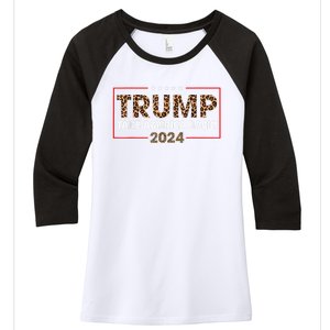 Donald Trump 2024 Take America Back Leopard Print Gift Women Women's Tri-Blend 3/4-Sleeve Raglan Shirt