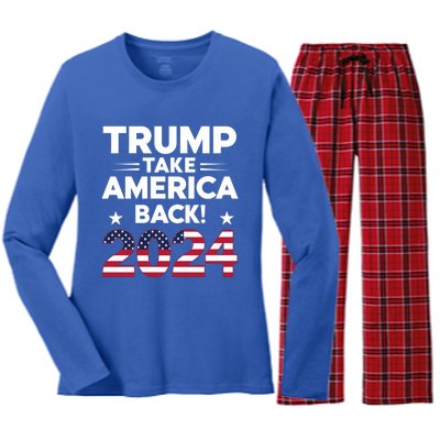 Donald Trump 2024 Take America Back The Return Gift Women's Long Sleeve Flannel Pajama Set 