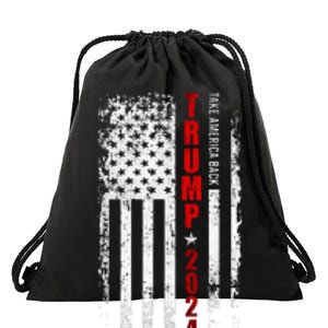 Donald Trump 2024 Take America Back American Flag Patriotic Drawstring Bag