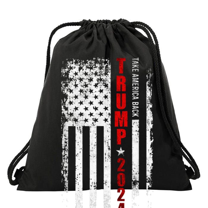 Donald Trump 2024 Take America Back American Flag Patriotic Drawstring Bag