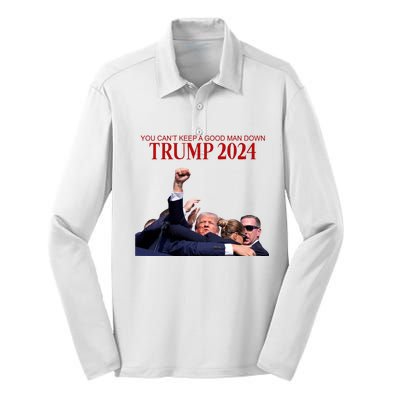 Donald Trump 2024 You CanT Keep A Good Man Down Silk Touch Performance Long Sleeve Polo