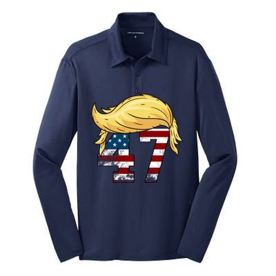 Donald Trump 2024 For President 47th President Trump Hair Silk Touch Performance Long Sleeve Polo