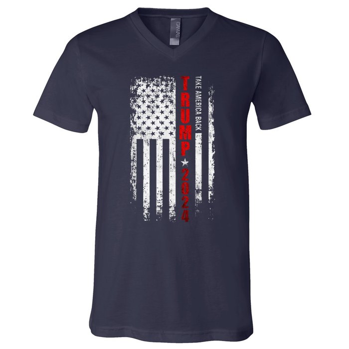 Donald Trump 2024 Take America Back American Flag Patriotic V-Neck T-Shirt