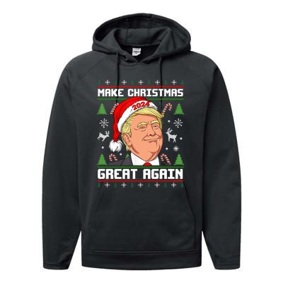 Donald Trump 2024 Make Christmas Great Again Ugly Christmas Sweater Performance Fleece Hoodie