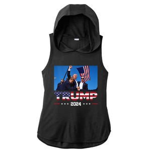 Donald Trump 2024 Survived Shooting At Election Rally Ladies PosiCharge Tri-Blend Wicking Draft Hoodie Tank