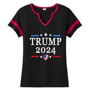 Donald Trump 2024,Save America Again USA Flag Election 2024 Ladies Halftime Notch Neck Tee