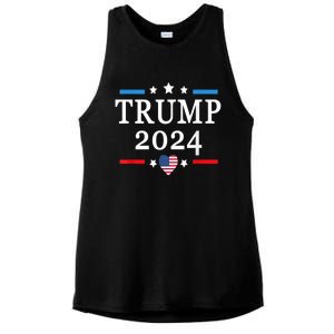 Donald Trump 2024,Save America Again USA Flag Election 2024 Ladies PosiCharge Tri-Blend Wicking Tank