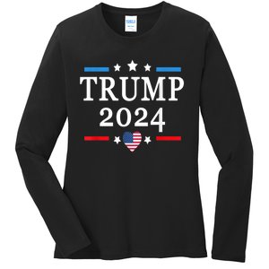 Donald Trump 2024,Save America Again USA Flag Election 2024 Ladies Long Sleeve Shirt