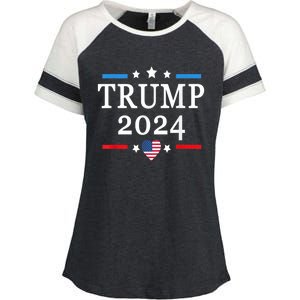 Donald Trump 2024,Save America Again USA Flag Election 2024 Enza Ladies Jersey Colorblock Tee