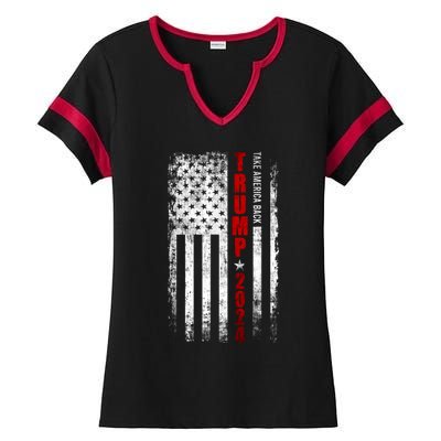 Donald Trump 2024 Take America Back American Flag Patriotic Ladies Halftime Notch Neck Tee