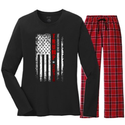 Donald Trump 2024 Take America Back American Flag Patriotic Women's Long Sleeve Flannel Pajama Set 