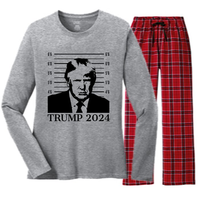 Donald Trump 2024 Mugshot Take America Back Usa Women's Long Sleeve Flannel Pajama Set 