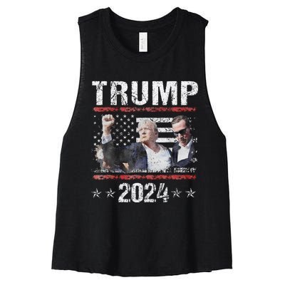 Donald Trump 2024 Survived Shot At Election Rally Women's Racerback Cropped Tank