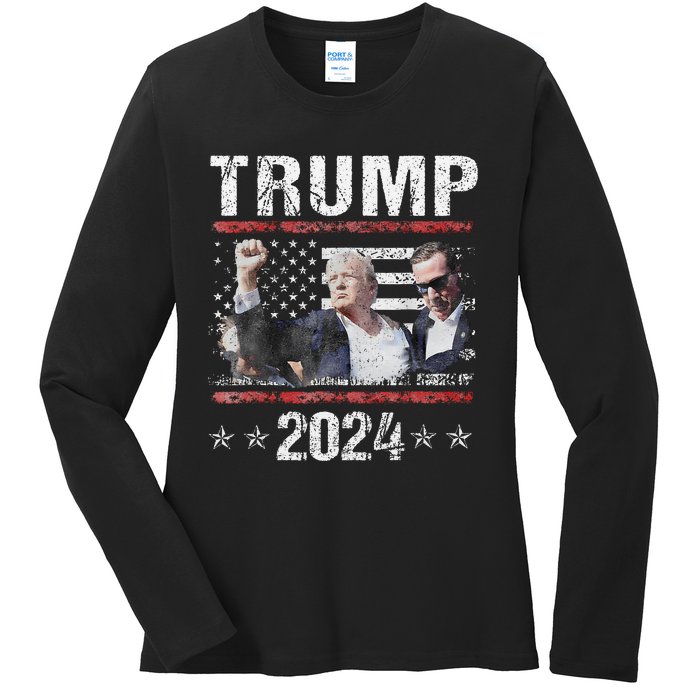 Donald Trump 2024 Survived Shot At Election Rally Ladies Long Sleeve Shirt