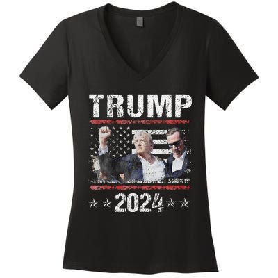 Donald Trump 2024 Survived Shot At Election Rally Women's V-Neck T-Shirt