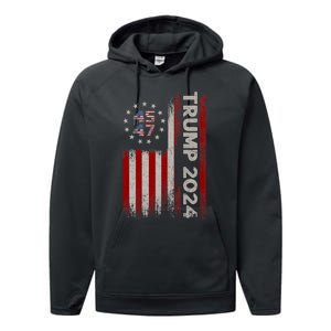 Donald Trump 2024 Election Vote Trump 45 47 Trump 2024 American Flag Performance Fleece Hoodie