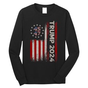 Donald Trump 2024 Election Vote Trump 45 47 Trump 2024 American Flag Long Sleeve Shirt