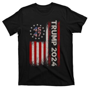 Donald Trump 2024 Election Vote Trump 45 47 Trump 2024 American Flag T-Shirt