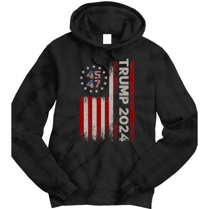 Donald Trump 2024 Election Vote Trump 45 47 Trump 2024 American Flag Tie Dye Hoodie