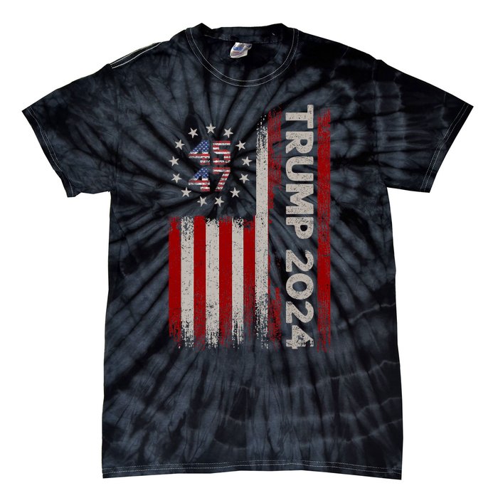 Donald Trump 2024 Election Vote Trump 45 47 Trump 2024 American Flag Tie-Dye T-Shirt