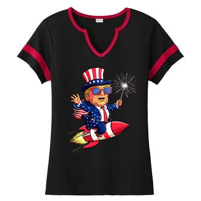 Donald Trump 2024 Happy Trump American Flag Ladies Halftime Notch Neck Tee