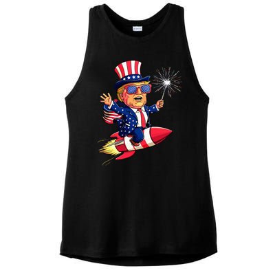 Donald Trump 2024 Happy Trump American Flag Ladies PosiCharge Tri-Blend Wicking Tank