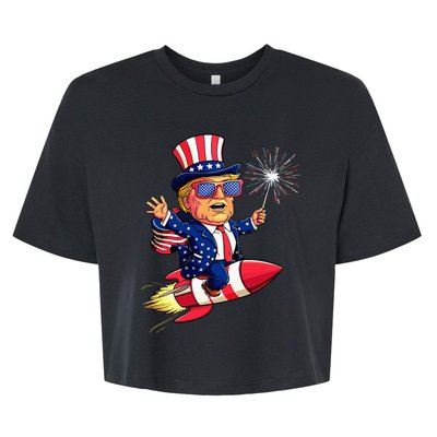 Donald Trump 2024 Happy Trump American Flag Bella+Canvas Jersey Crop Tee