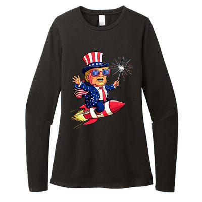 Donald Trump 2024 Happy Trump American Flag Womens CVC Long Sleeve Shirt