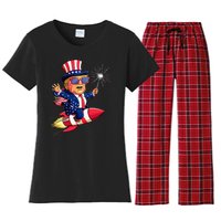 Donald Trump 2024 Happy Trump American Flag Women's Flannel Pajama Set