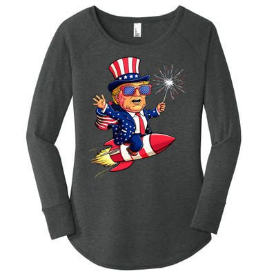 Donald Trump 2024 Happy Trump American Flag Women's Perfect Tri Tunic Long Sleeve Shirt