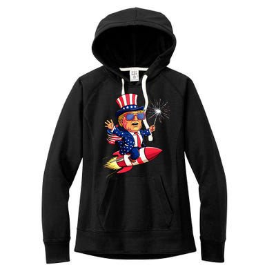 Donald Trump 2024 Happy Trump American Flag Women's Fleece Hoodie