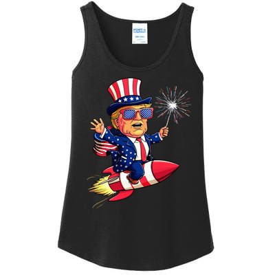 Donald Trump 2024 Happy Trump American Flag Ladies Essential Tank