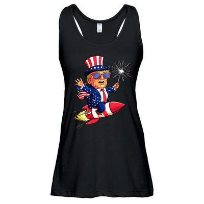 Donald Trump 2024 Happy Trump American Flag Ladies Essential Flowy Tank