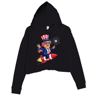 Donald Trump 2024 Happy Trump American Flag Crop Fleece Hoodie