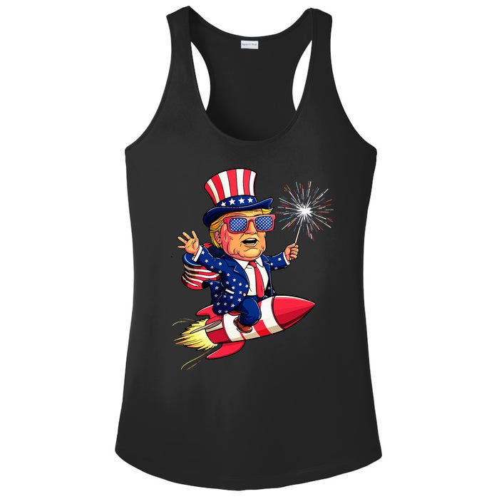 Donald Trump 2024 Happy Trump American Flag Ladies PosiCharge Competitor Racerback Tank