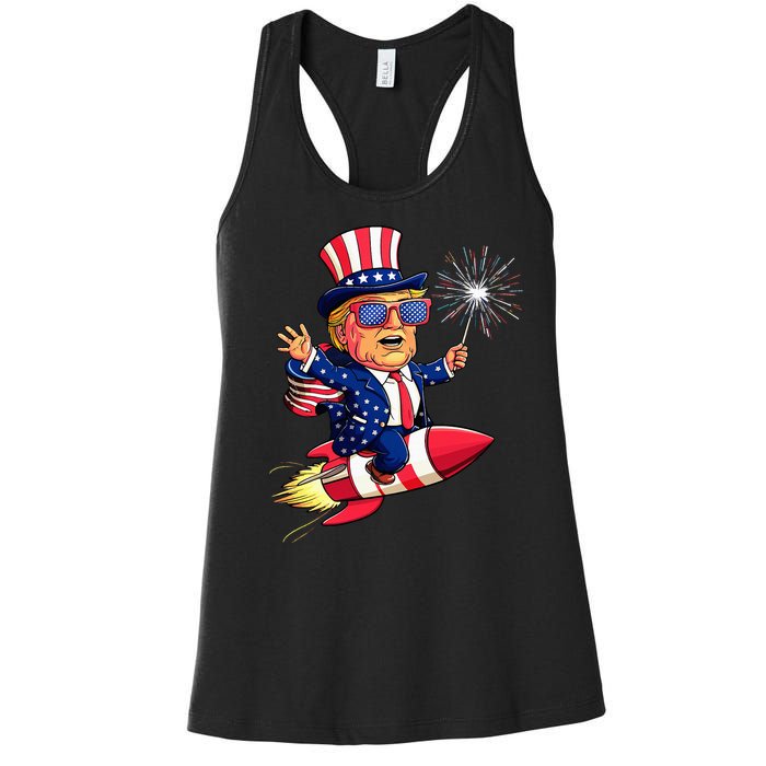 Donald Trump 2024 Happy Trump American Flag Women's Racerback Tank