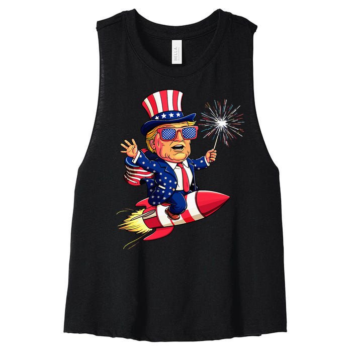 Donald Trump 2024 Happy Trump American Flag Women's Racerback Cropped Tank