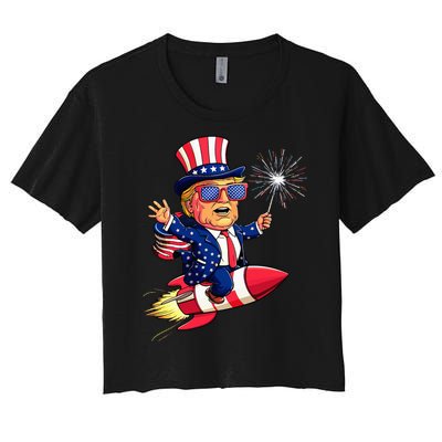 Donald Trump 2024 Happy Trump American Flag Women's Crop Top Tee