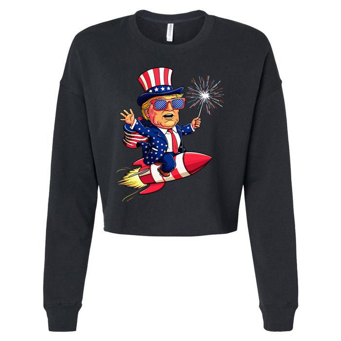 Donald Trump 2024 Happy Trump American Flag Cropped Pullover Crew