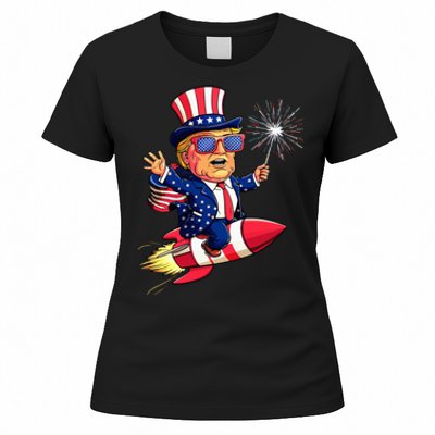 Donald Trump 2024 Happy Trump American Flag Women's T-Shirt