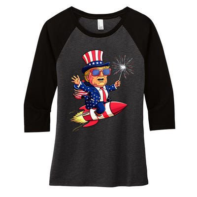 Donald Trump 2024 Happy Trump American Flag Women's Tri-Blend 3/4-Sleeve Raglan Shirt